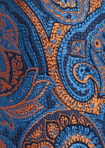 Cravate homme Paisley ludique bleu foncé orange