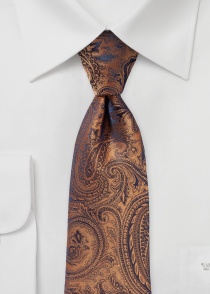 Cravate motif paisley lâche brun moyen bleu foncé
