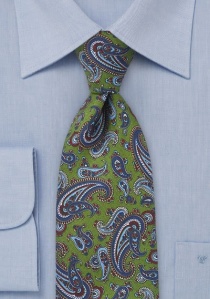 Cravate vert clair motif cachemire bleu