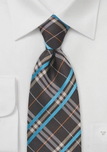 Cravate tartan marron turquoise