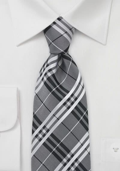 Cravate tartan gris blanc noir