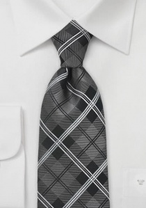 Cravate tartan noir blanc perle