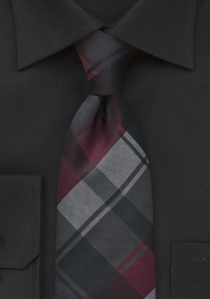 Cravate imprimé tartan gris rouge