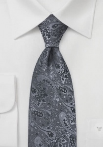 Cravate gris foncé motif floral