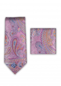Cravate foulard rose motif paisley