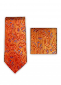 Cravate business foulard orange motif paisley