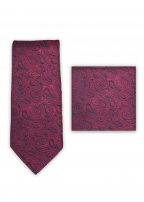 Set cravate business foulard motif paisley rouge