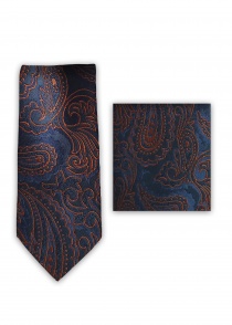 Set cravate foulard motif paisley bleu marine