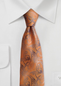 Set cravate business foulard motif paisley orange