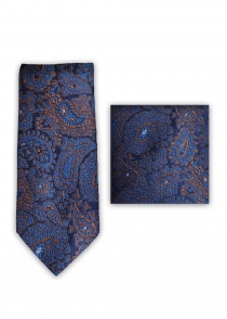 Set cravate foulard motif paisley bleu nuit