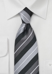 Cravate rayée nuances gris argent noir