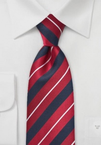 Cravate nuances rouge bleu marine rayée blanc
