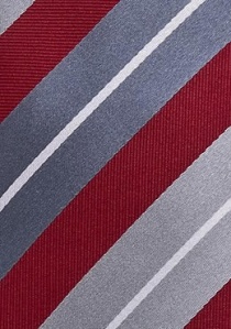Cravate rayures bordeaux gris argenté lignes