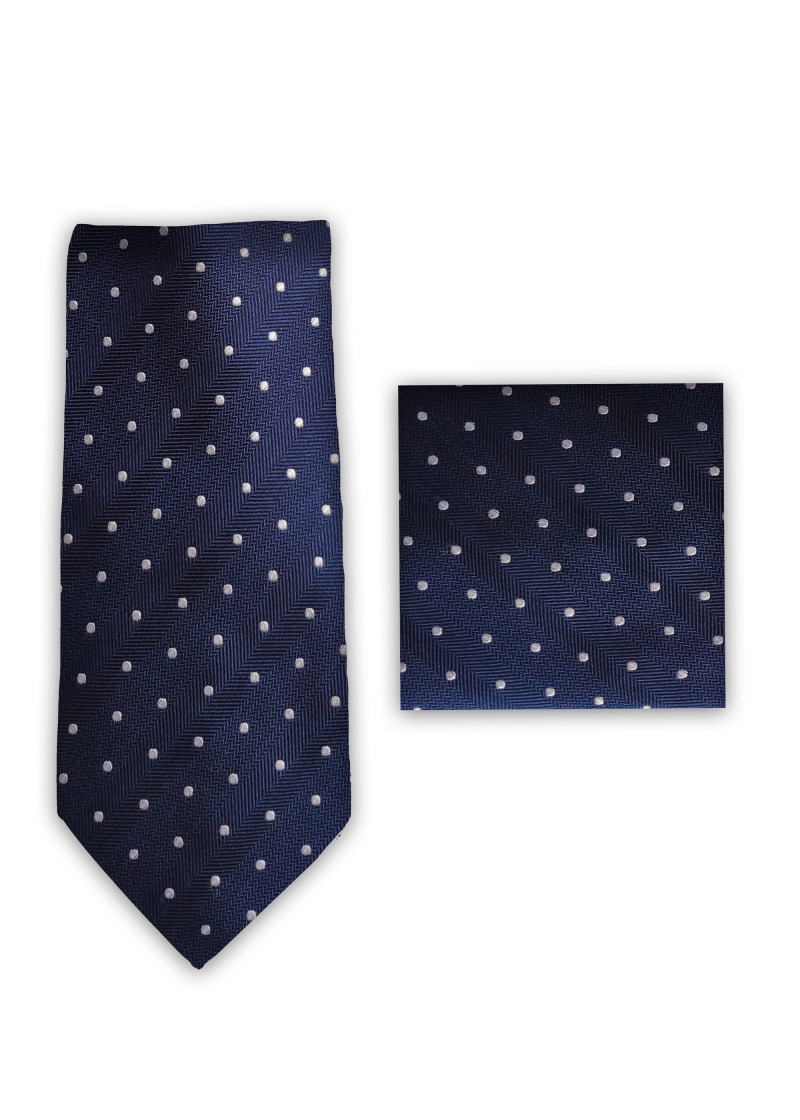 Cravate pochette pois bleu foncé