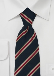 Cravate marine à rayures rouge et or