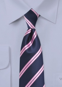 Cravate bleu marine à rayures roses