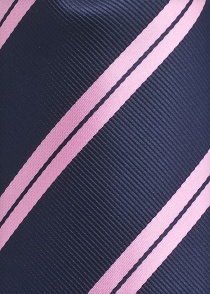 Cravate extra-longue bleu marine à rayures roses