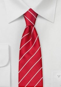 Cravate rouge vif étroite rayures fines blanches