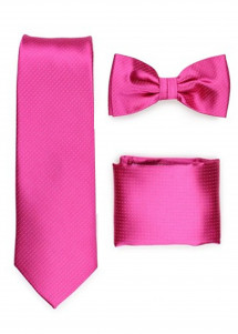 Set homme noeud papillon cravate foulard rose à