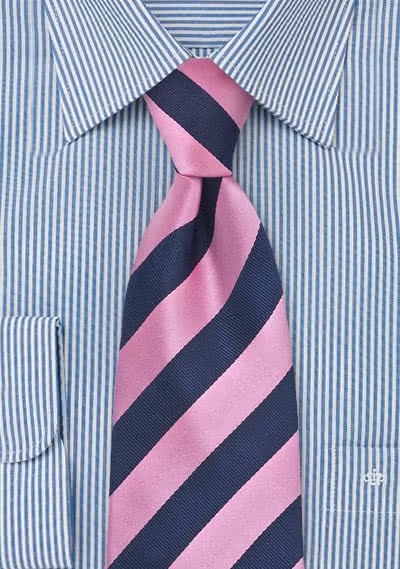 Herrenkrawatte Clip pink dunkelblau Streifendessin Herrenkrawatte Clip pink dunkelblau Streifendessin