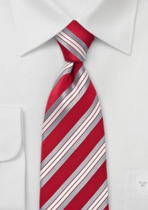 Cravate XXL rayée rouge et gris argenté