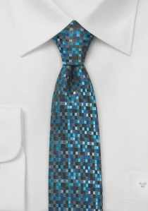 Cravate étroite petite mosaïque turquoise noire