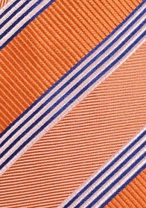Cravate orange saumon rayée aux tons bleutés