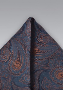 Pochette bleu marine motif cachemire cuivre