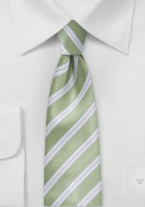 Cravate d'affaires fine rayée vert poussière blanc