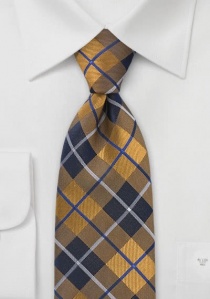 Cravate XXL carreaux écossais orange bleus