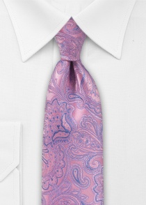 Cravate Puccini - Paisley rose avec bleu foncé