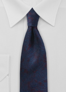 Cravate en soie - Bordeaux avec Paisley en bleu