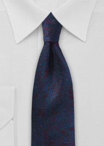 Cravate en soie - Bordeaux avec Paisley en bleu