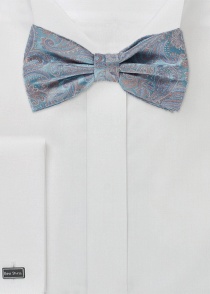 Noeud papillon en soie bleue avec motif paisley