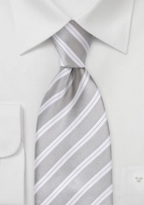  Cravate XXL gris argenté rayures italiennes