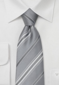 Cravate Clip rayures argent blanc