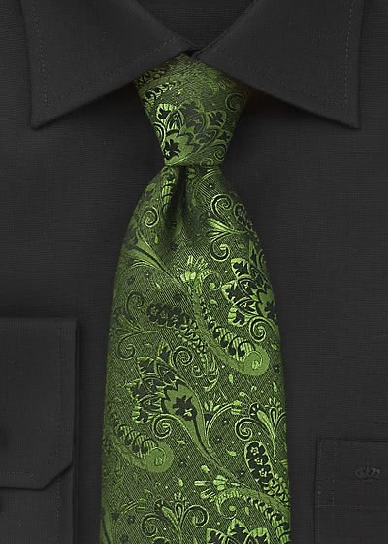 Cravate vert bouteille motif floral