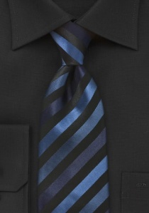Cravate clip noire rayures bleu métallisé