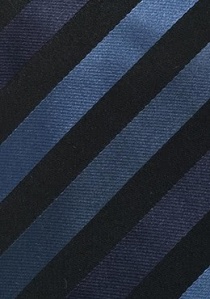 Cravate clip noire rayures bleu métallisé