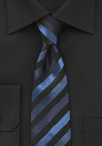 Cravate étroite noire rayures bleu métallisé