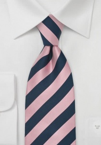 Cravate rayée bleu foncé rose