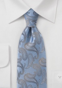 Cravate bleu acier motif cachemire gris