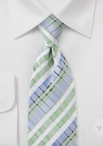 Cravate carreaux vert clair bleu ciel