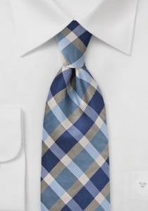 Cravate nuances bleues beige carreaux