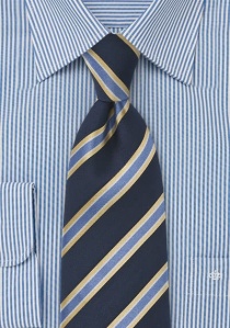 Cravate bleu marine rayée soie