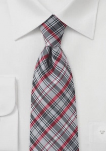 Cravate carreaux nuances rouge cerise et grise