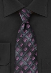 Cravate noir gris prune géométrique
