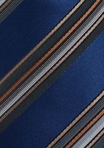 Cravate bleu nuit rayures fines marron et vertes