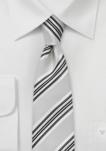 Cravate étroite rayures gris argent blanc perle