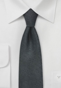 Cravate étroite noire imprimé cachemire anthracite